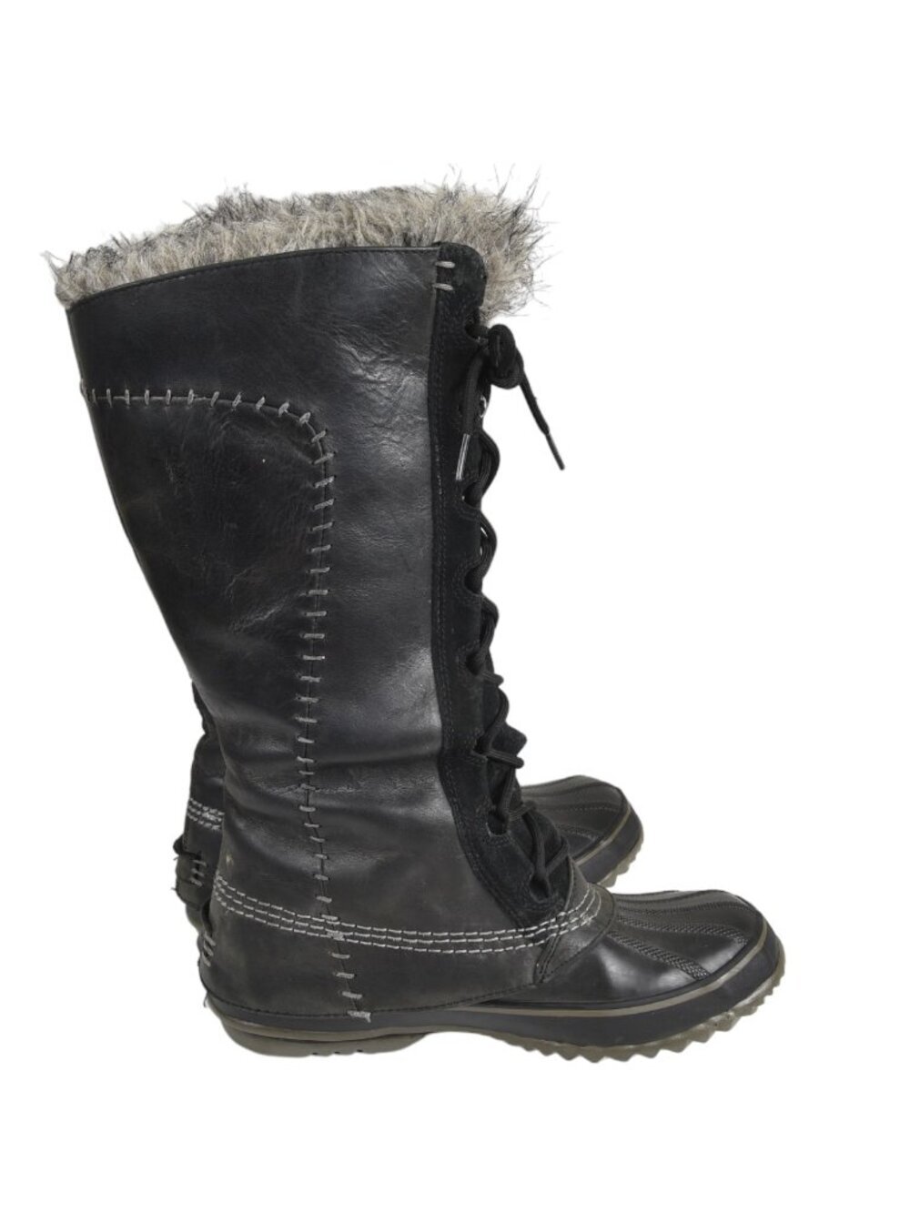 Sorel Cate the Great Black Leather Waterproof Tall Lace Up Winter Snow Boots  9